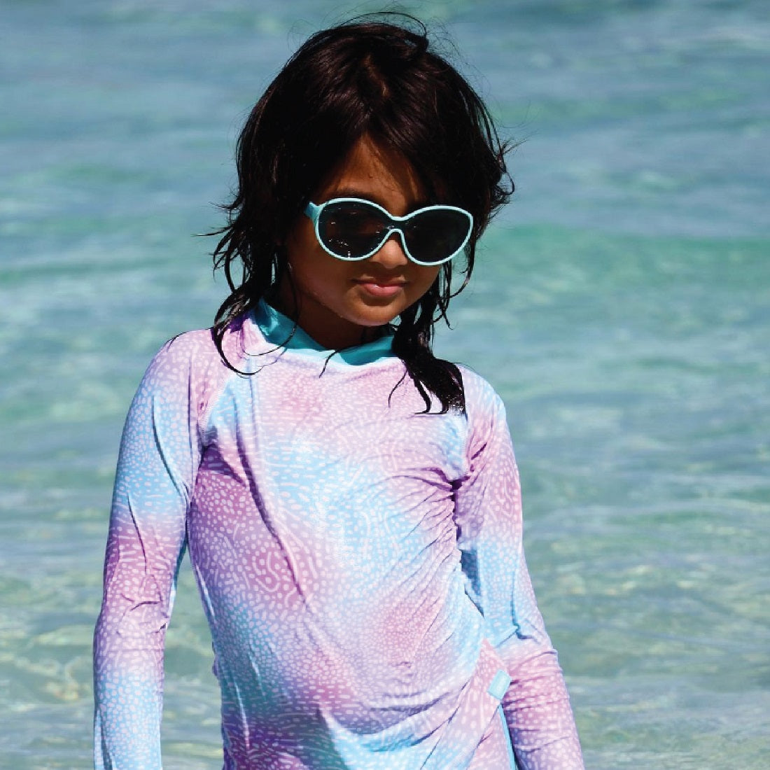 Rash Guard LS& Short set‐ Girls ‐Purple (Whale Shark Pattern)